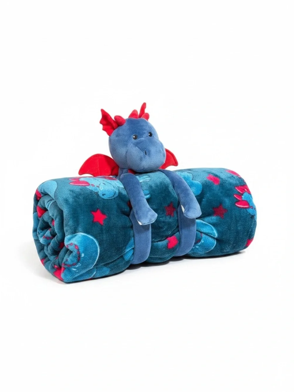 Kids Blue Dragon Plush & Matching Blanket Set - Blue and Red